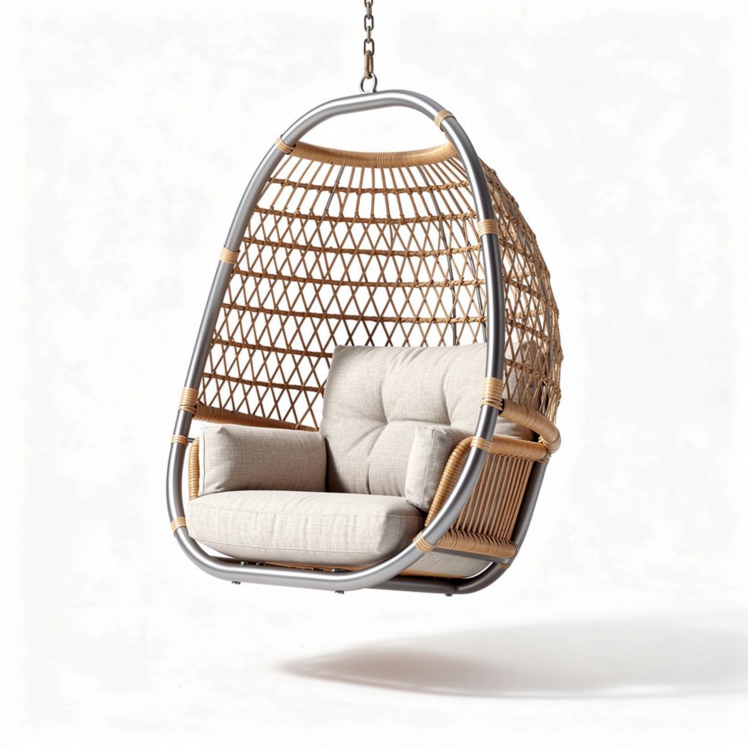 Hanging Wicker Swing Chair – Suitable for Indoor and Outdoor Use, Made of Rattan and Metal – 90 x 80 x 100cm