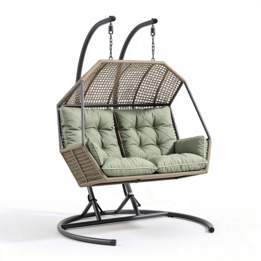Hanging Rattan Swing Chair – Indoor or Outdoor Use – Metal and Rattan – 120 x 100 x 150cm