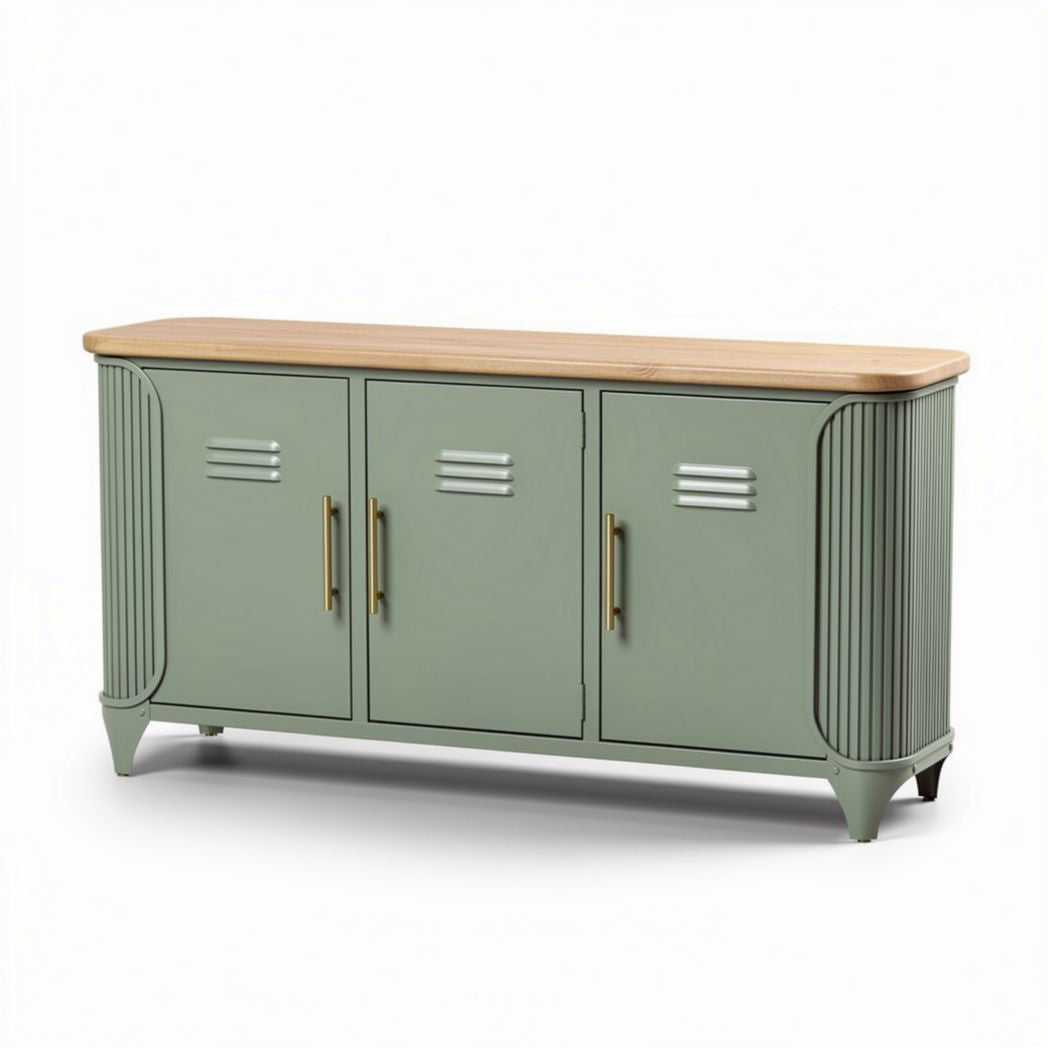 Metal Storage Sideboard with Wood Top – Suitable for Living Room Use – Steel and Wood – 100 x 40 x 80cm