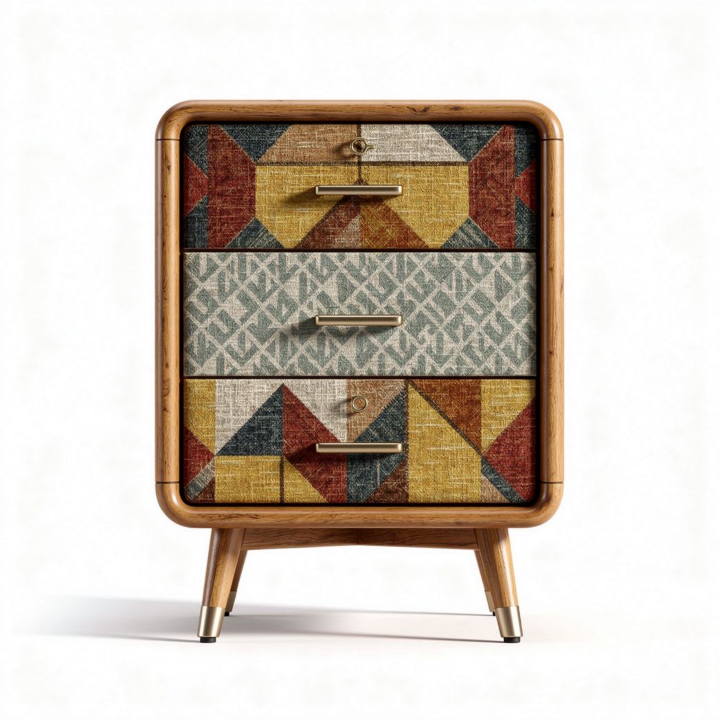Textured Fabric Three-Drawer Nightstand – Ideal for Bedroom Storage – Wood and Fabric Construction – 45 x 40 x 60cm